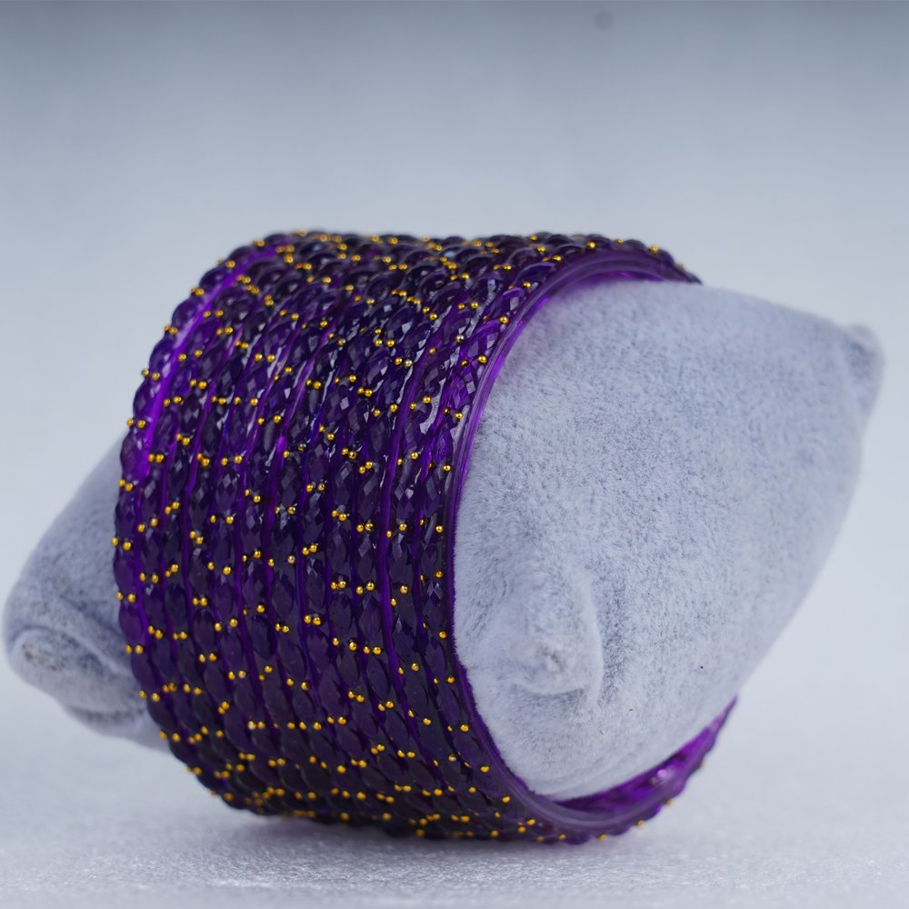 Purple Crystal Designer Bangles Set with Golden Beads – Elegant Party Wear Bracelet Set for Women - Image 3