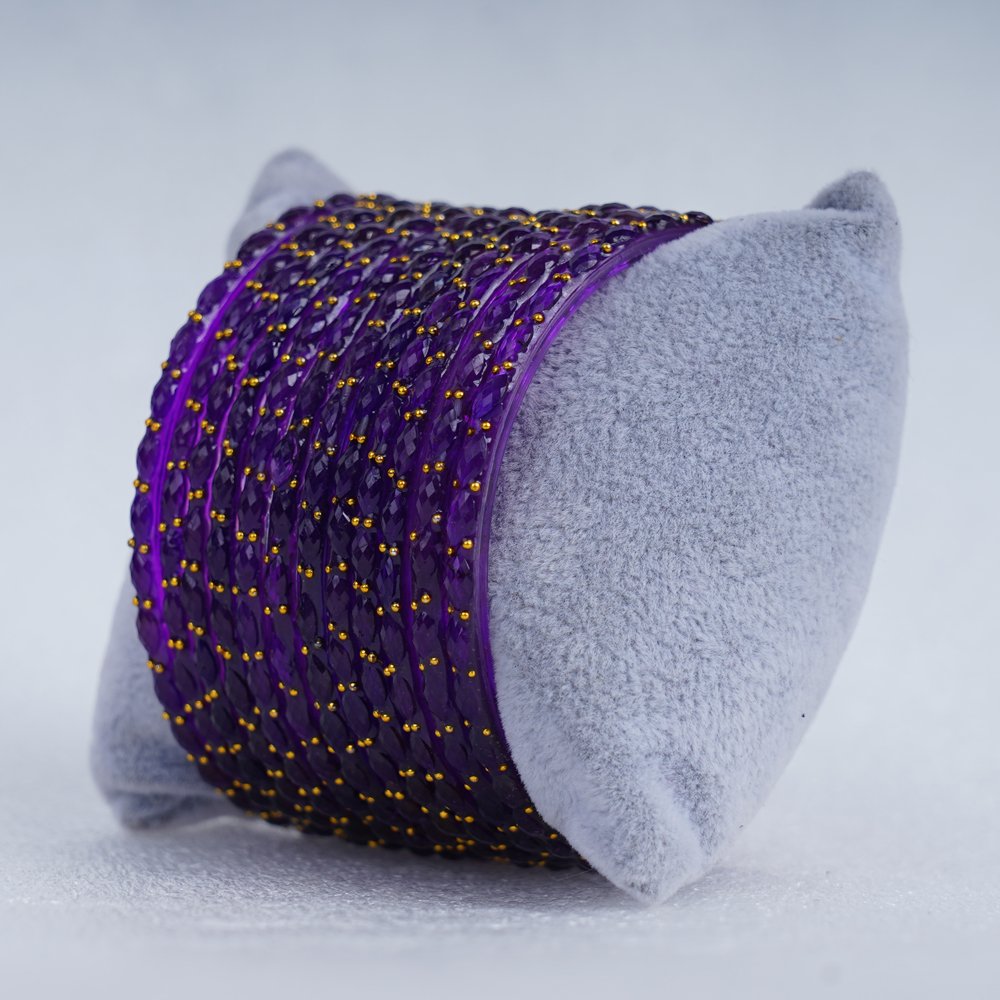 Purple Crystal Designer Bangles Set with Golden Beads – Elegant Party Wear Bracelet Set for Women