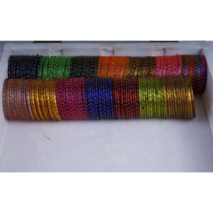 Colorful Traditional Crystal Bangles Set in Decorative Wooden Jewelry Box