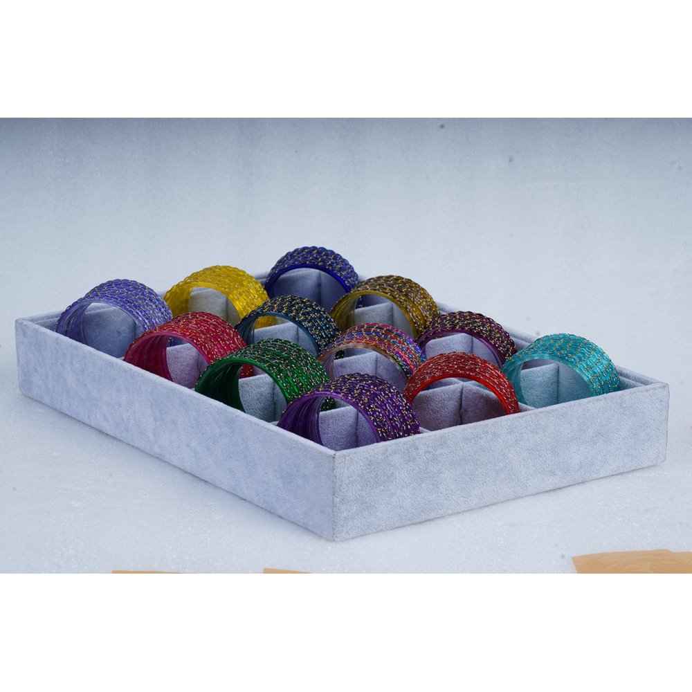 Designer Multicolor Sparkle Glass Bangles Set for Festive Wear - Image 3